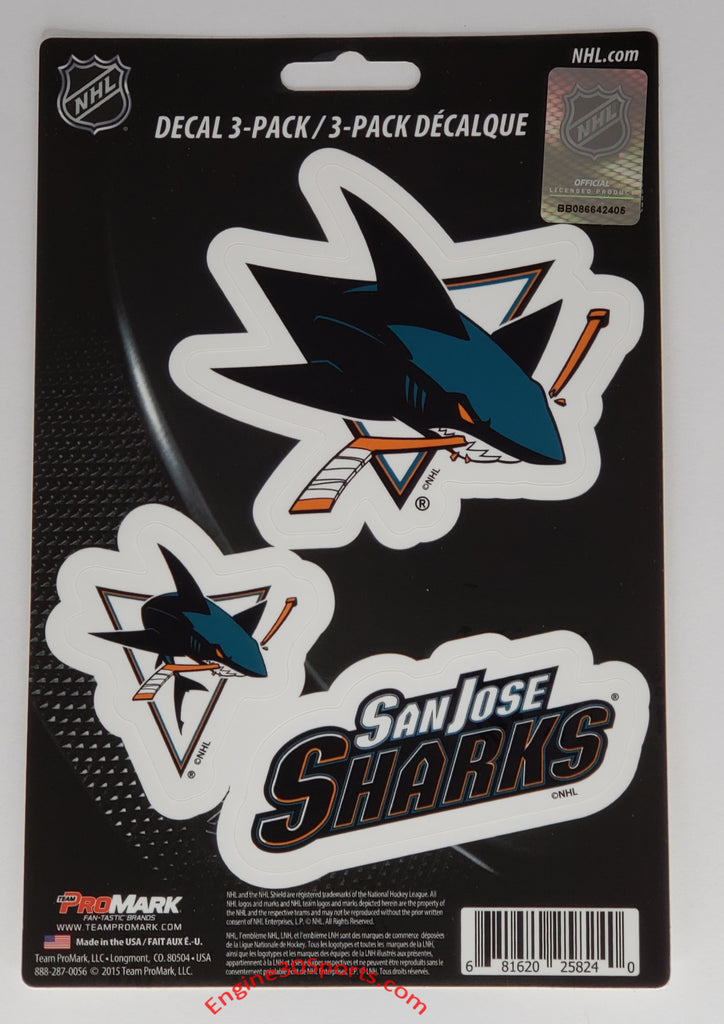 San Jose Sharks Die Cut Decal Sheet - 3 Decals