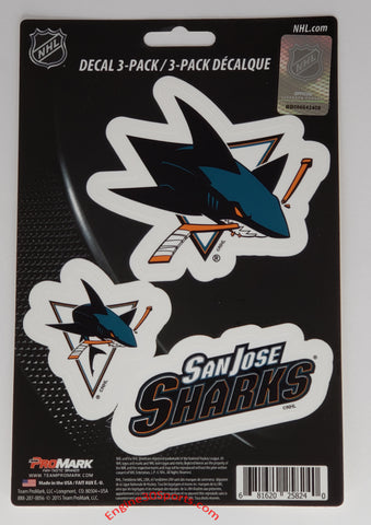 San Jose Sharks Die Cut Decal Sheet - 3 Decals