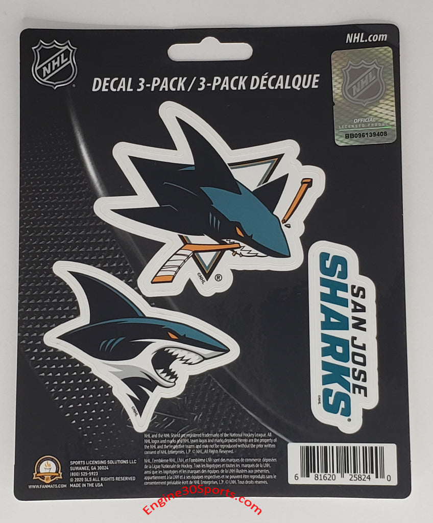 San Jose Sharks Die Cut Decal Sheet - 3 Decals