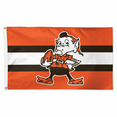 Cleveland Browns Deluxe 3'x5' Flag - Brownie The Elf Logo w/ Stripes