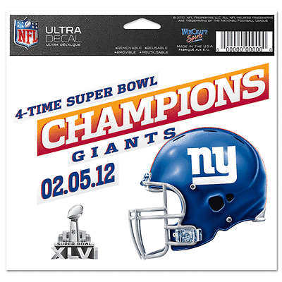 New York Giants Super Bowl 46 Champions 5"x6" Decal