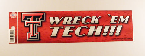 Texas Tech Red Raiders Bumper Sticker - Wreck 'Em Tech