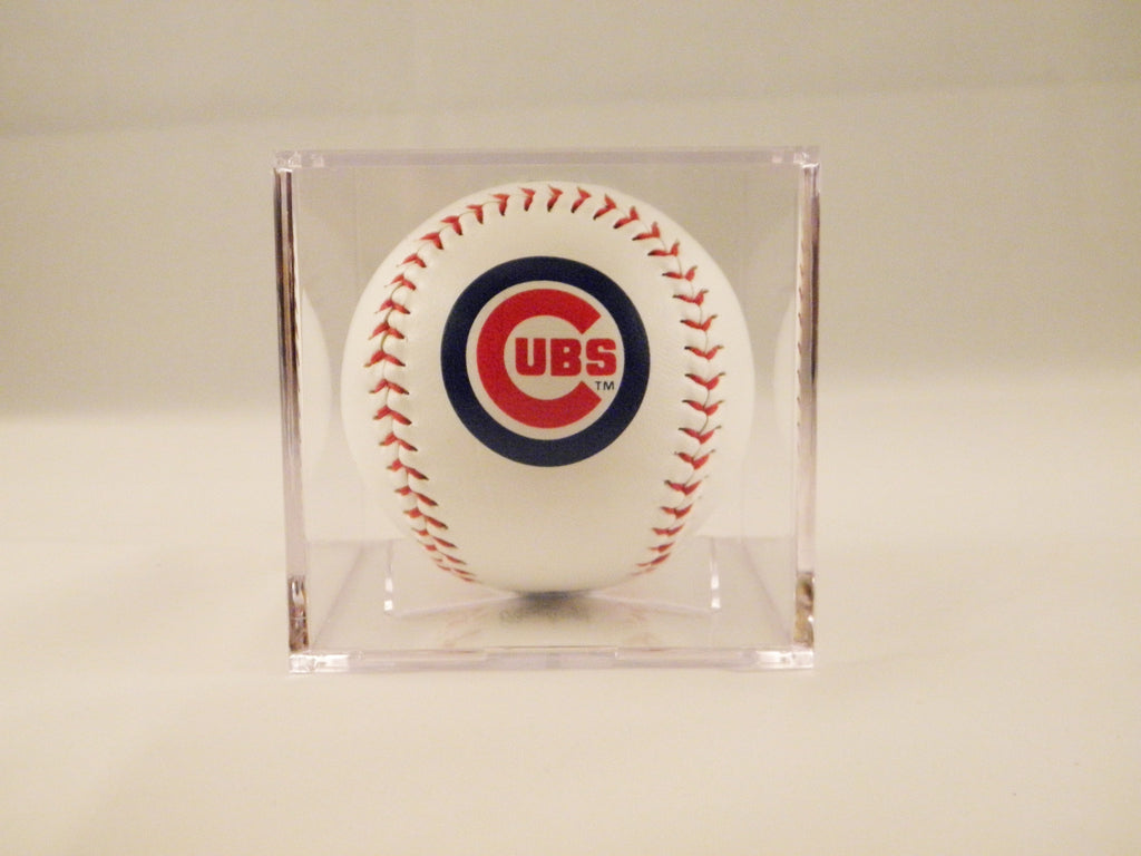 Chicago Cubs Logo Baseball In UV Protected Ball Holder