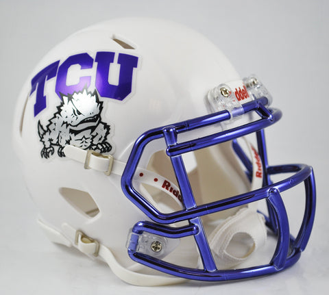 TCU Horned Frogs Riddell Speed Mini Helmet - White Alternate with Chrome Facemask