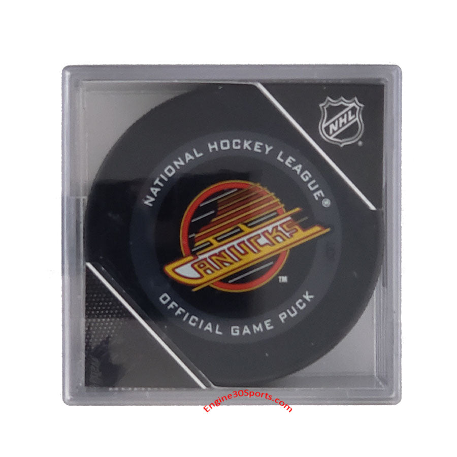 Vancouver Canucks Retro Skate Logo Official Game Puck In Display Holder