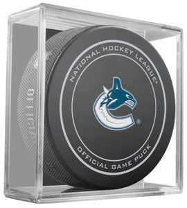 Vancouver Canucks Official Game Puck In Display Holder